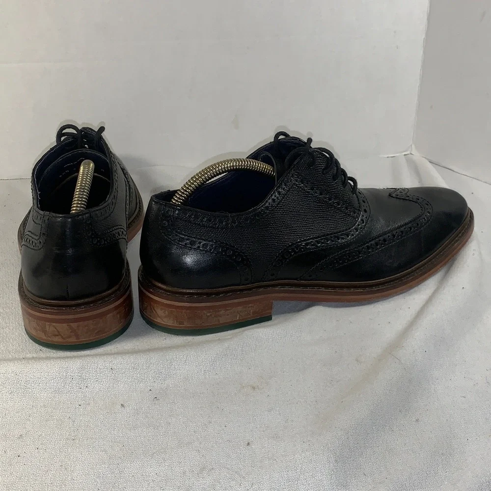 Cole Haan Mens Classic Black Leather Wingtip Oxford Dress Shoes